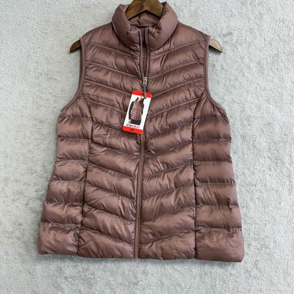 NEW 32 Degrees Heat Women's M Puffer Vest Jacket Full Zip Brown - Picture 5 of 11